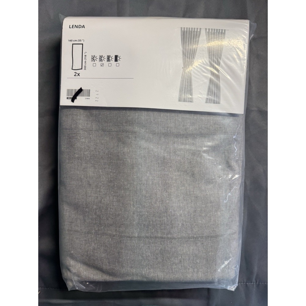 IKEA LENDA Gray Cotton Curtains w/ Tie-Backs 55x118" 2 Panels 003.191.78 -NEW